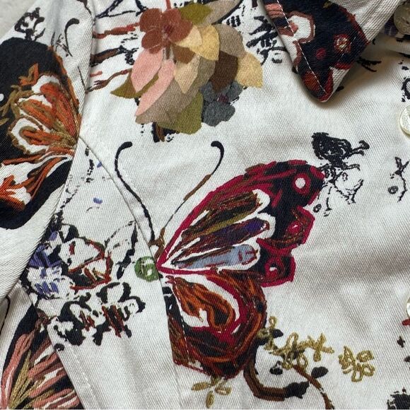 Culture By Krazy Larry Light Denim White W/Floral and Butterfly Shirt/Jacket - Picture 7 of 12